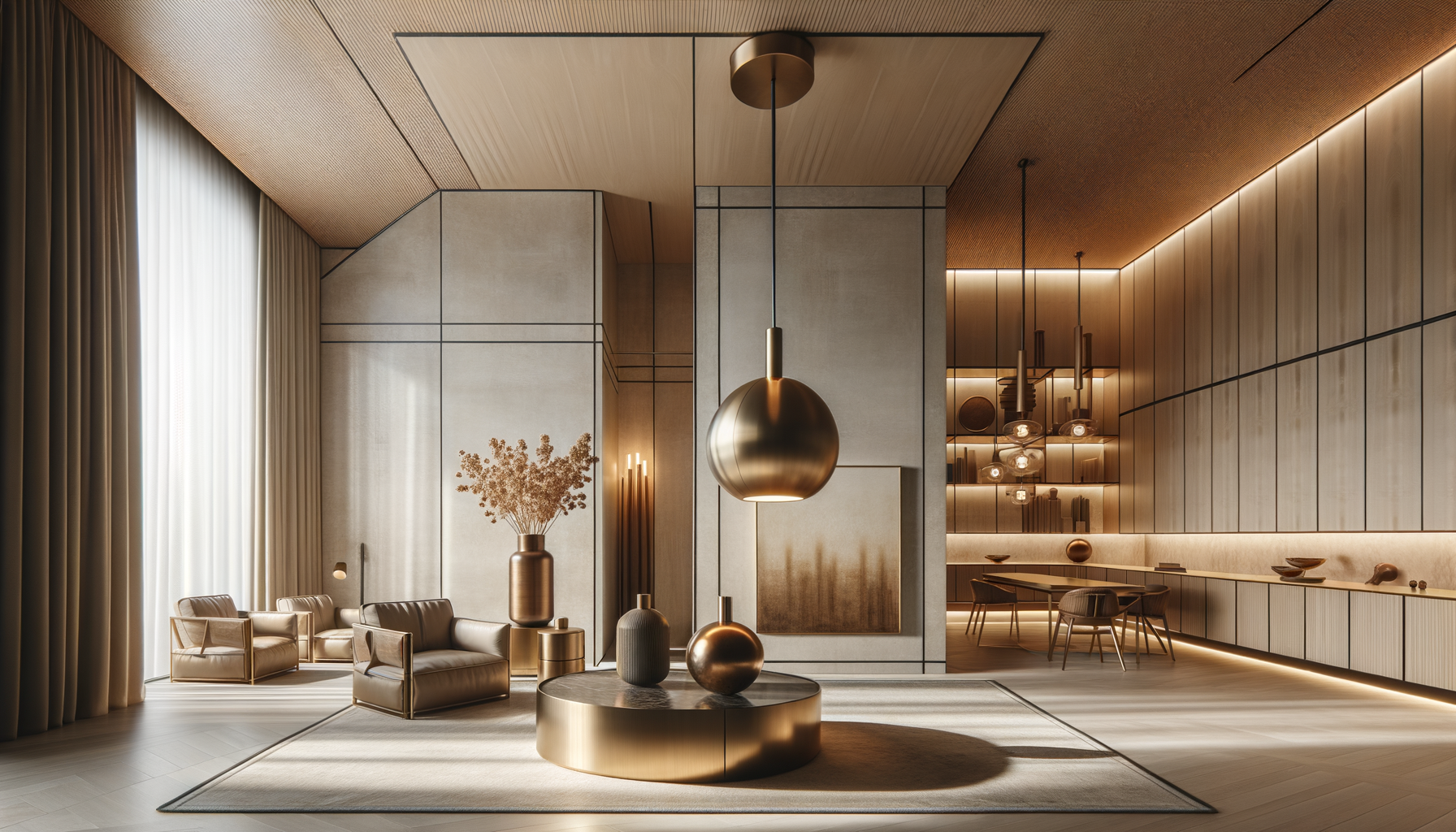 Bespoke lighting pendant and design-led objects in minimalist contemporary interior